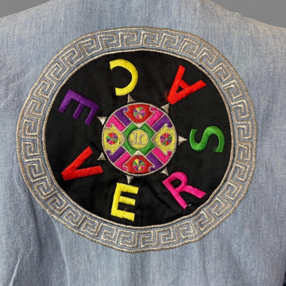 Vintage 90s Versace Jeans Couture Embroidered Denim Jacket L Italy